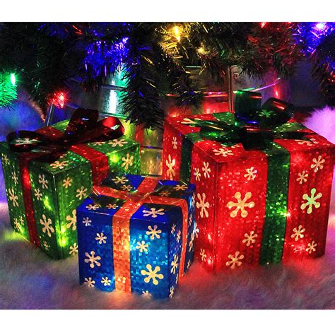 red green christmas metal gift box decor|ATDAWN Set of 3 Lighted Gift Boxes Christmas Decorations, .